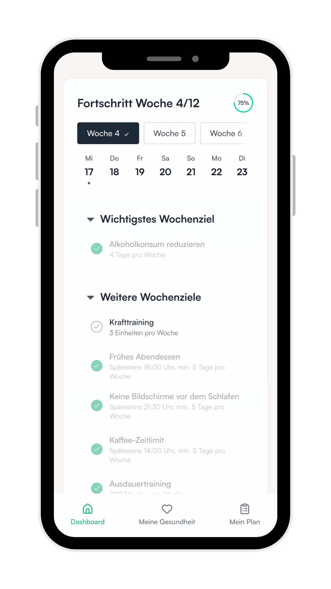 Smartphone Health Plan Interface